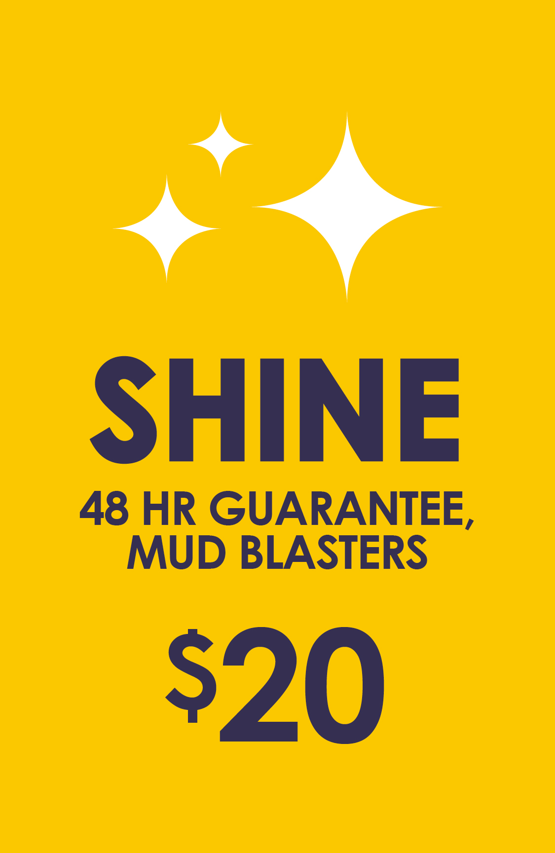 Shine, 48 Hr Guarantee, Mud Blasters, $20